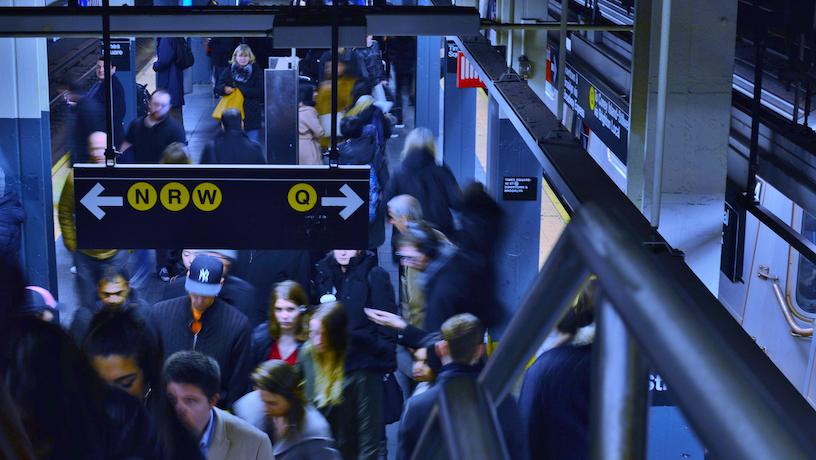 A bustling subway platform