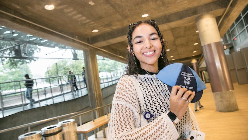 New student with their Columbia Engineering beanie