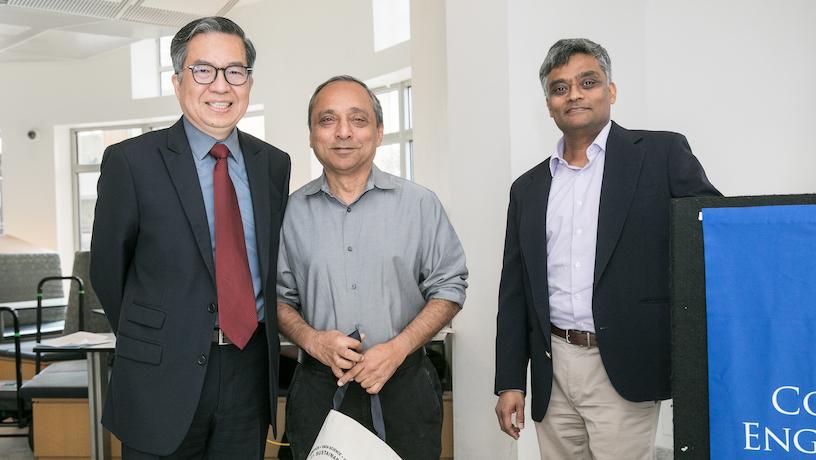 Columbia Engineering Dean Shih-Fu Chang, Hardeep Johar, and Garud Iyengar