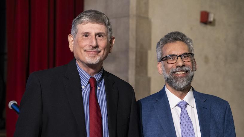 Irving Herman (left), Edwin Howard Armstrong Professor Emeritus of Applied Physics, with Marc Spiegelman, chair of the Department of Applied Physics and Applied Mathematics